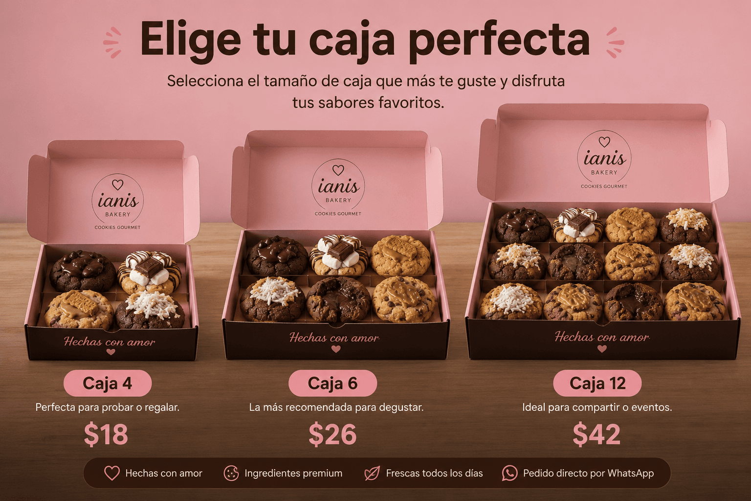 Cajas de 4, 6 y 12 cookies de Ianis Bakery